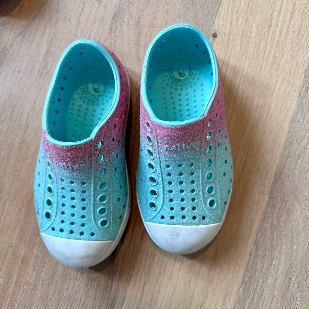 Native Shoes Blue and Pink glitter Water Shoes Slip-On